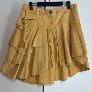 mustard yellow wrap around mini skirt